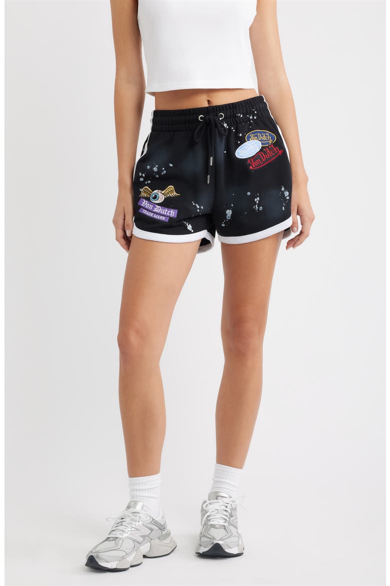 Spray Wash Patch Shorts, Main, color, JET BLACK SPRAY WASH