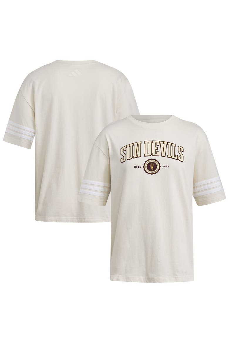 Women's adidas Cream Arizona State Sun Devils Fashion Three-Stripes Oversized T-Shirt, Alternate, color, Cream