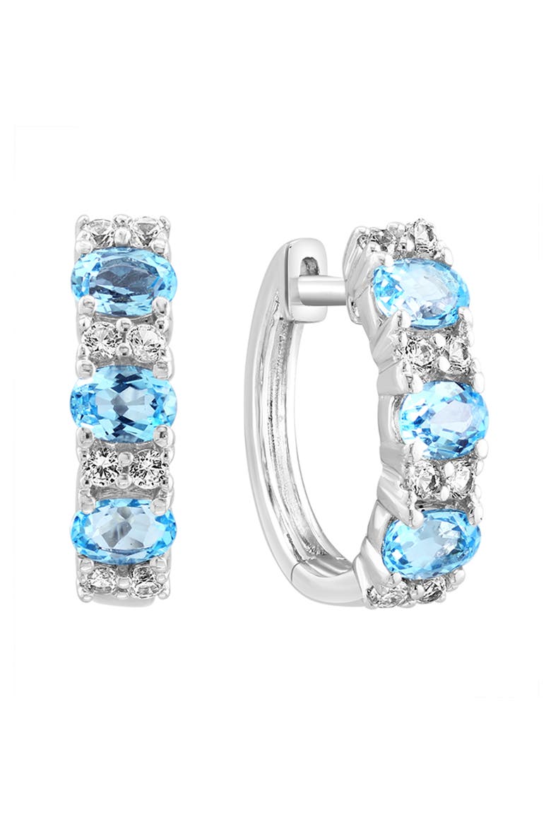 Sterling Silver Blue Topaz & White Sapphire Huggie Hoop Earrings, Main, color, BLUE