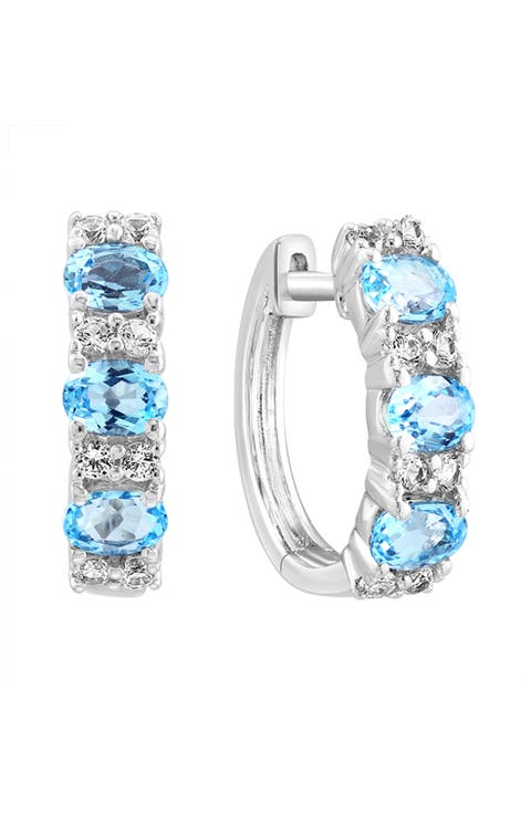 Sterling Silver Blue Topaz & White Sapphire Huggie Hoop Earrings