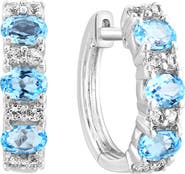 EFFY Sterling Silver Blue Topaz & White Sapphire Huggie Hoop Earrings