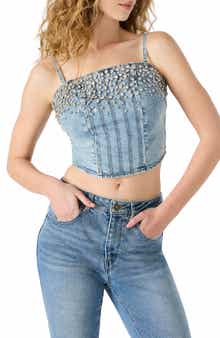 Steve Madden Eras Rhinestone Denim Crop Top