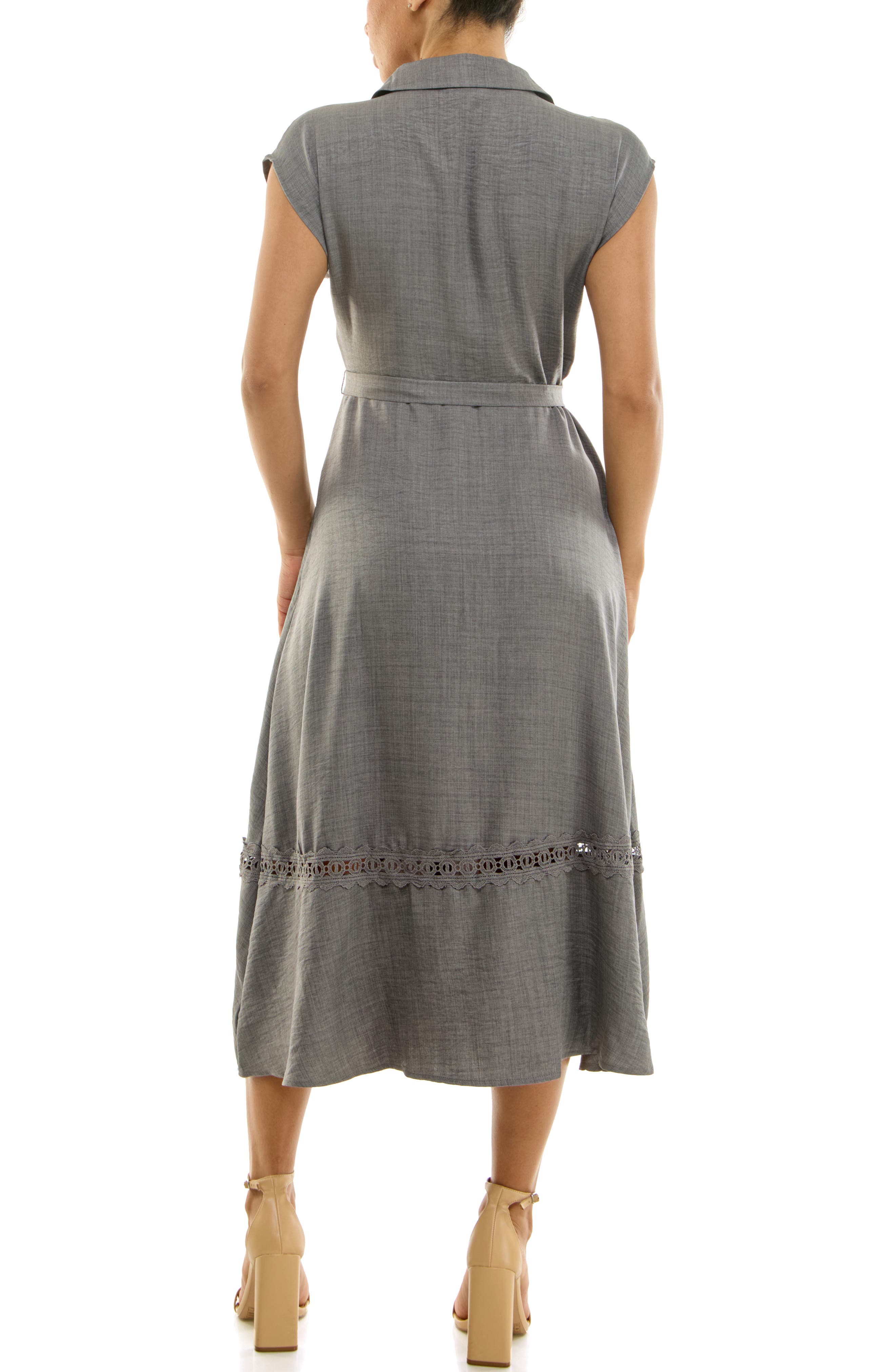 Cap Sleeve Lace Trim Midi Shirtdress