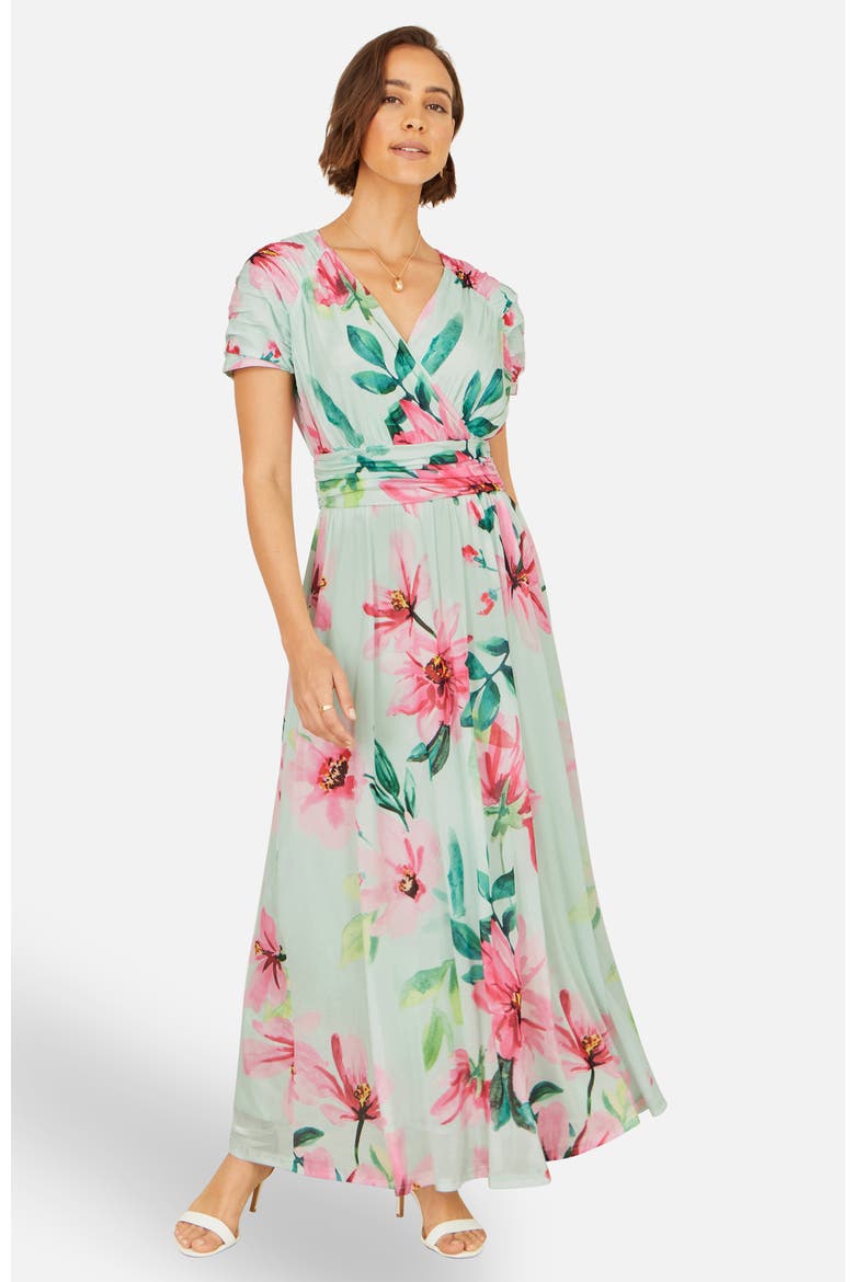 Mesh Floral Maxi Dress, Alternate, color, Mint Green
