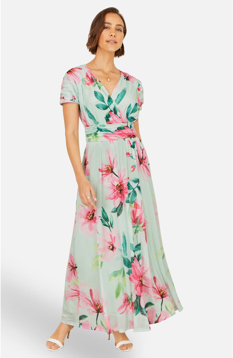 Yumi Mesh Floral Maxi Dress, Alternate, color, Mint Green