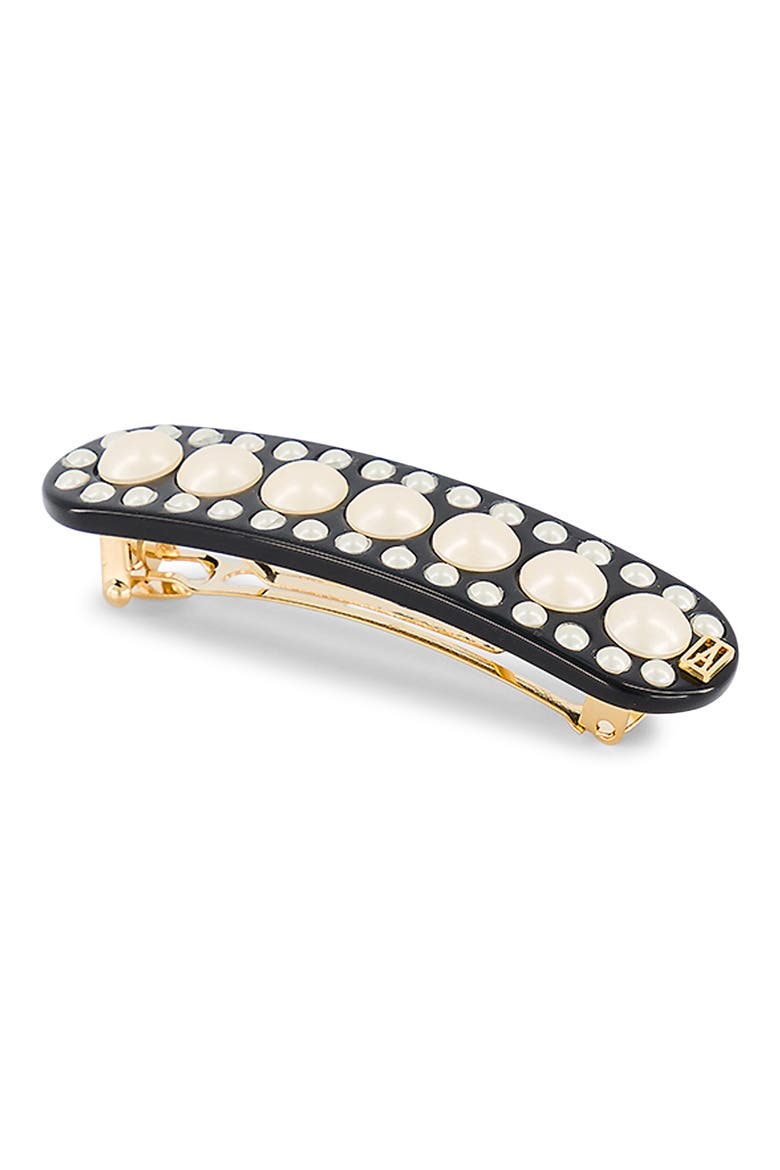 Small Imitation Pearl Barrette, Alternate, color, BLACK