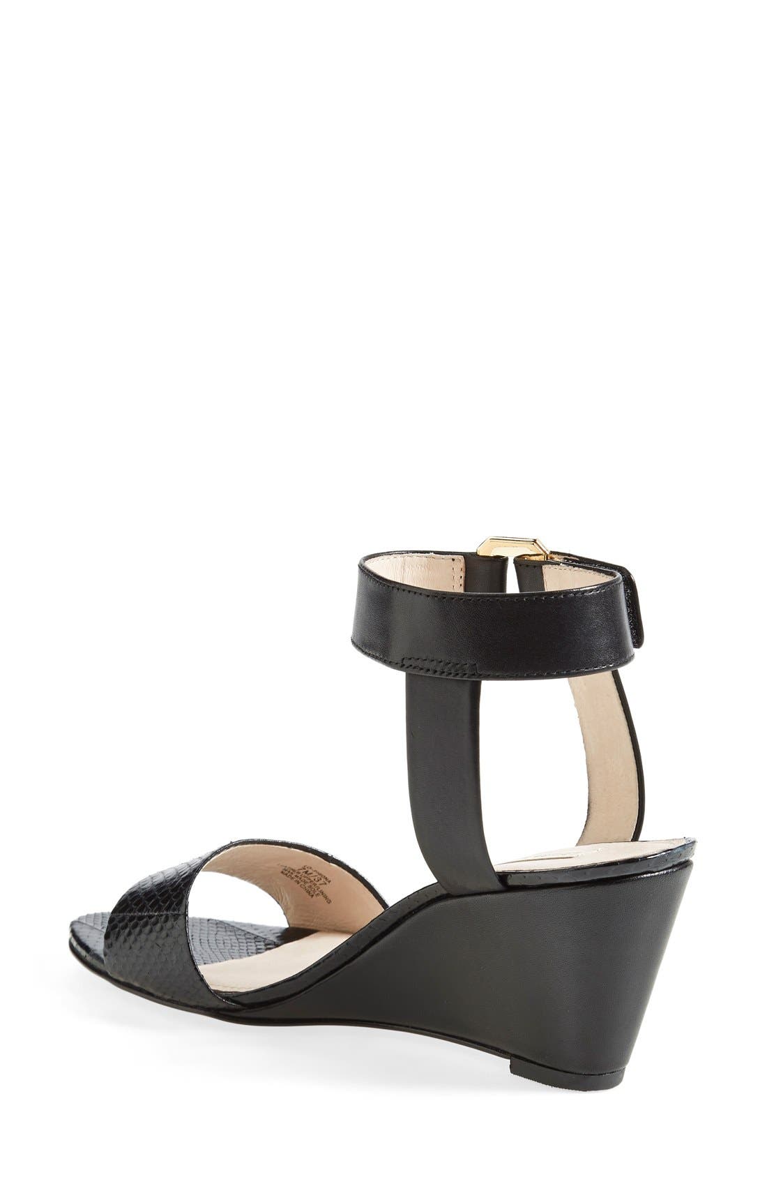 'Phiona' Leather Ankle Strap Wedge Sandal, Alternate, color, BLACK