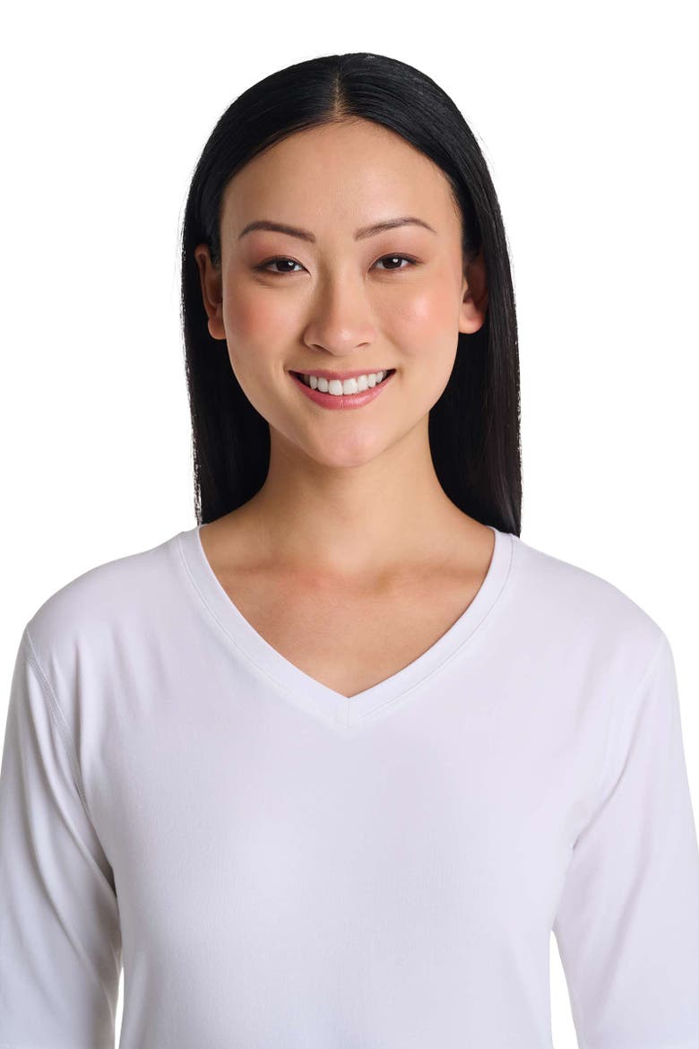 Women's Morada Fitted V-Neck Short Sleeve T-Shirt, UPF 50+ Sun Protection, Alternate, color, White