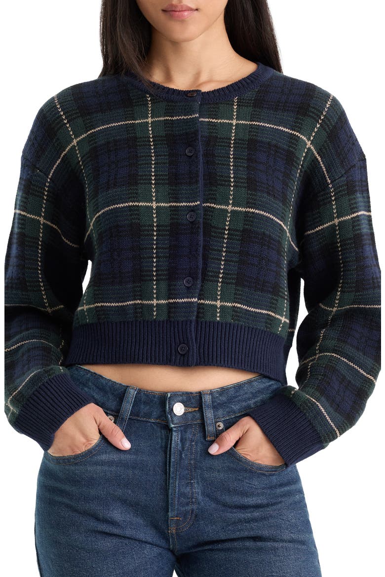 Plaid Jacquard Cardigan, Alternate, color, FOREST PLAID