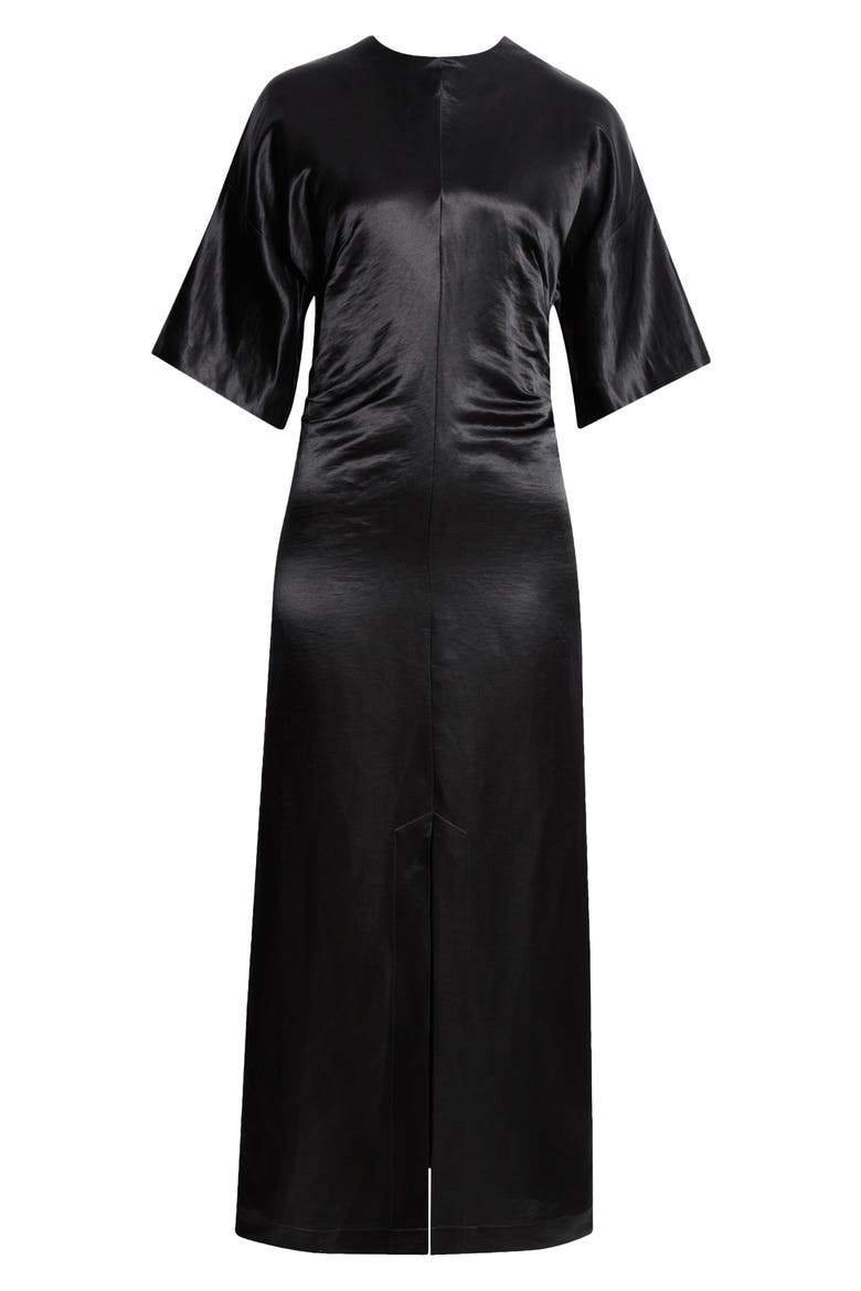 Ruby Fitted Linen & Silk Satin Dress, Alternate, color, BLACK