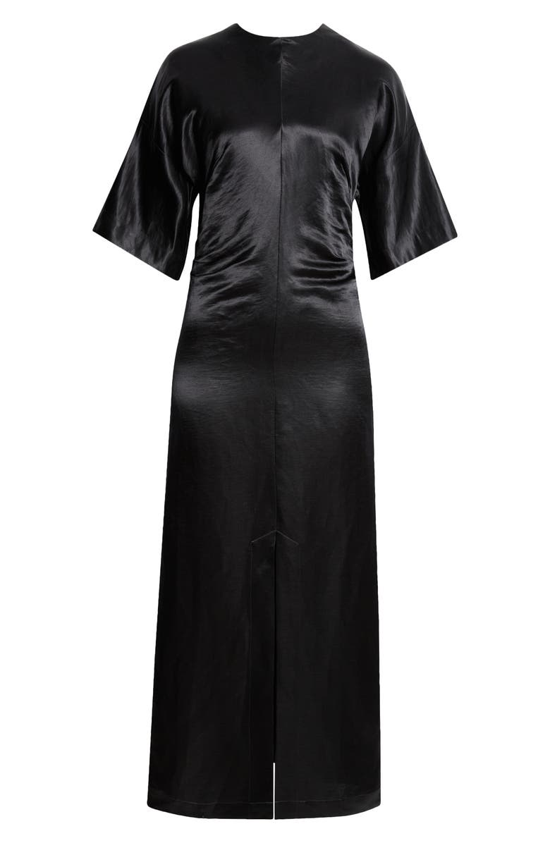 LOULOU DE SAISON Ruby Fitted Linen & Silk Satin Dress, Alternate, color, Black