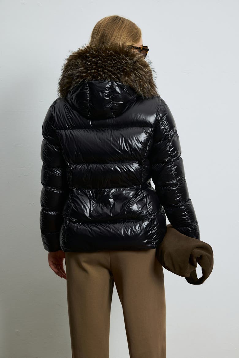 Women's Shiny Down Puffer Jacket With Removable Fur Collar, Alternate, color, Black