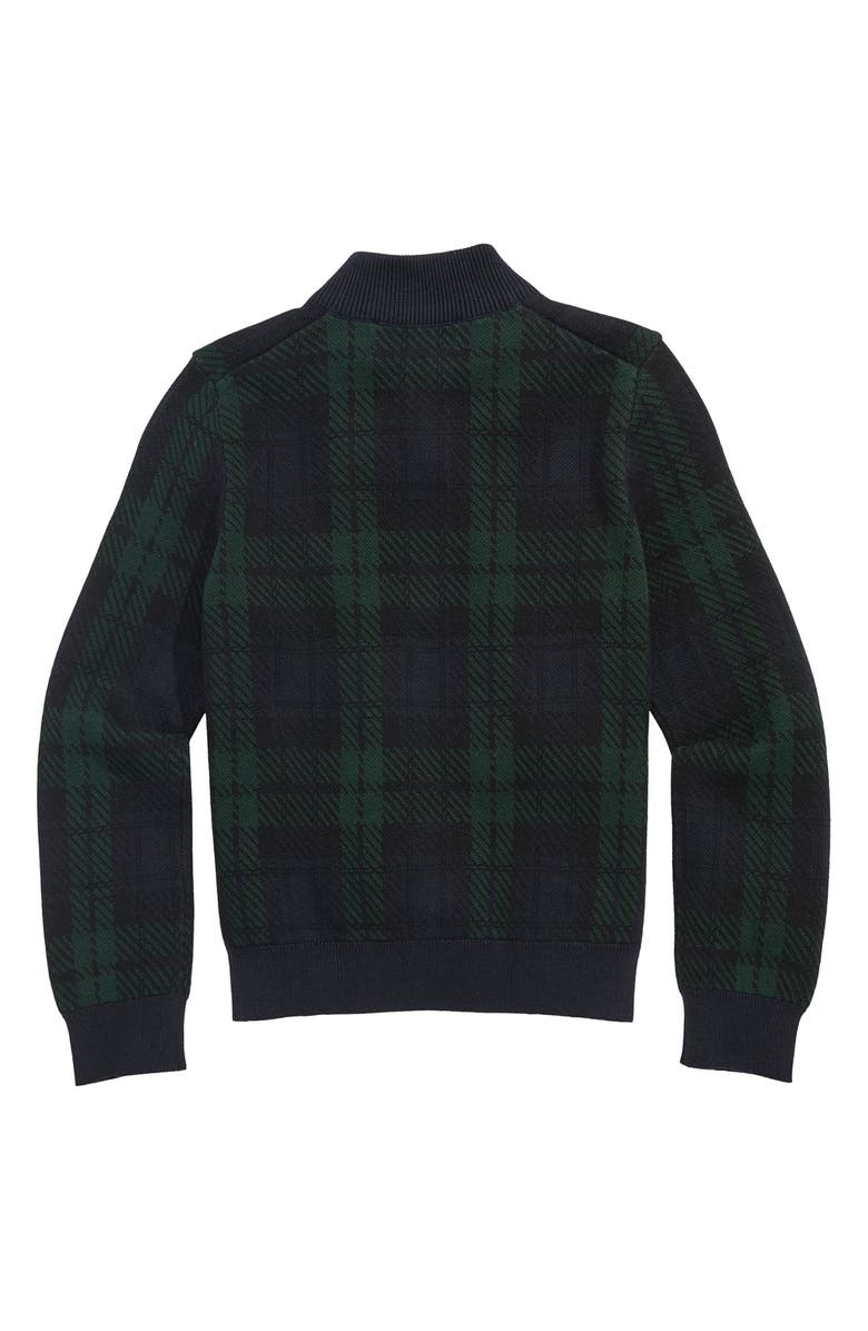 vineyard vines Kids' Boathouse Plaid Cotton Quarter Zip Sweater, Alternate, color, Blackwatch Plaid