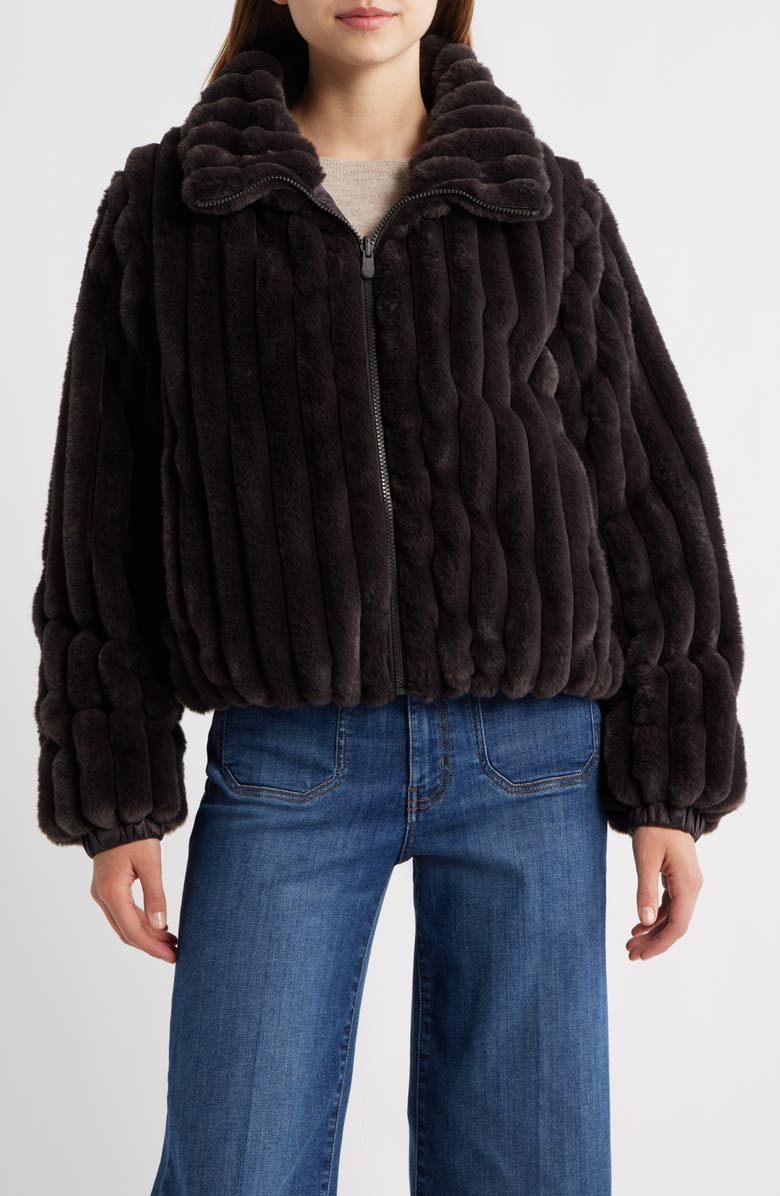Save The Duck Elina Faux Fur Jacket, Main, color, Brown Black