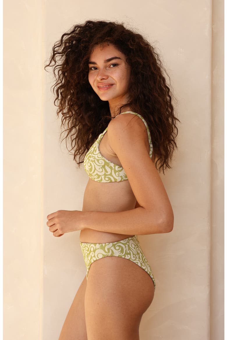Seashore High Waist Cheeky Bikini Bottom, Alternate, color, Twin Fin Matcha