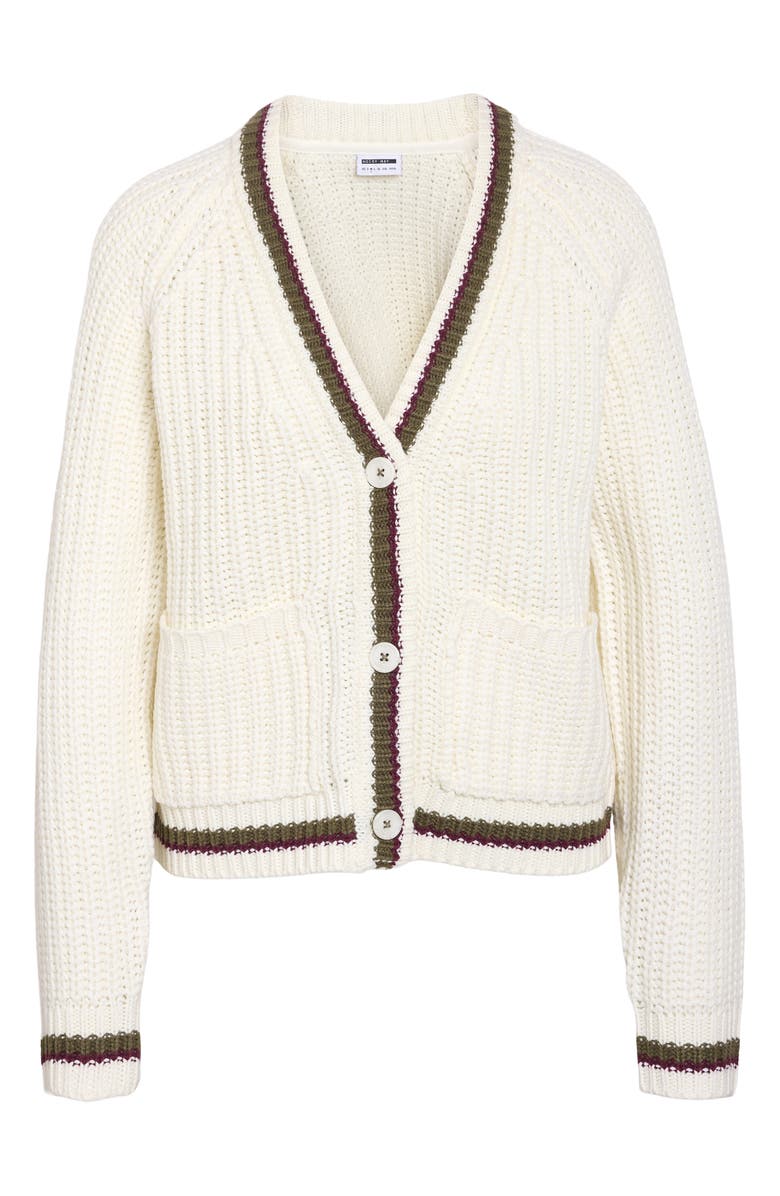 Noisy may Charlie Varsity V-Neck Cardigan, Alternate, color, Cloud Dancer Detail