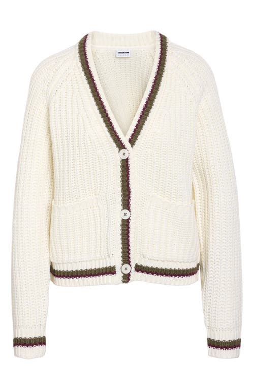 Noisy May Charlie Varsity V-neck Cardigan In White