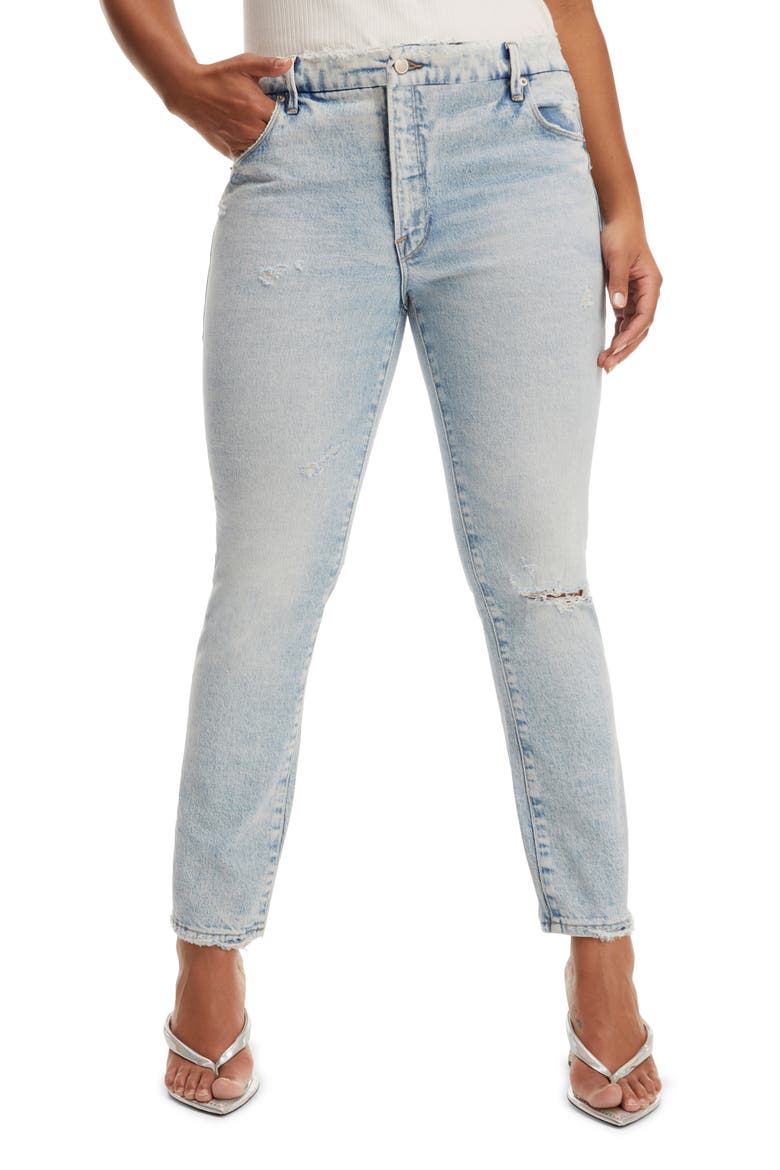 Good Classic Crossover Waist Straight Leg Jeans, Main, color, BLUE