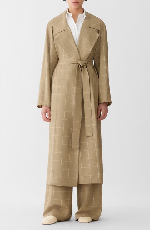 Garden Grid Oversize Belted Tropical Wool Blend Duster
