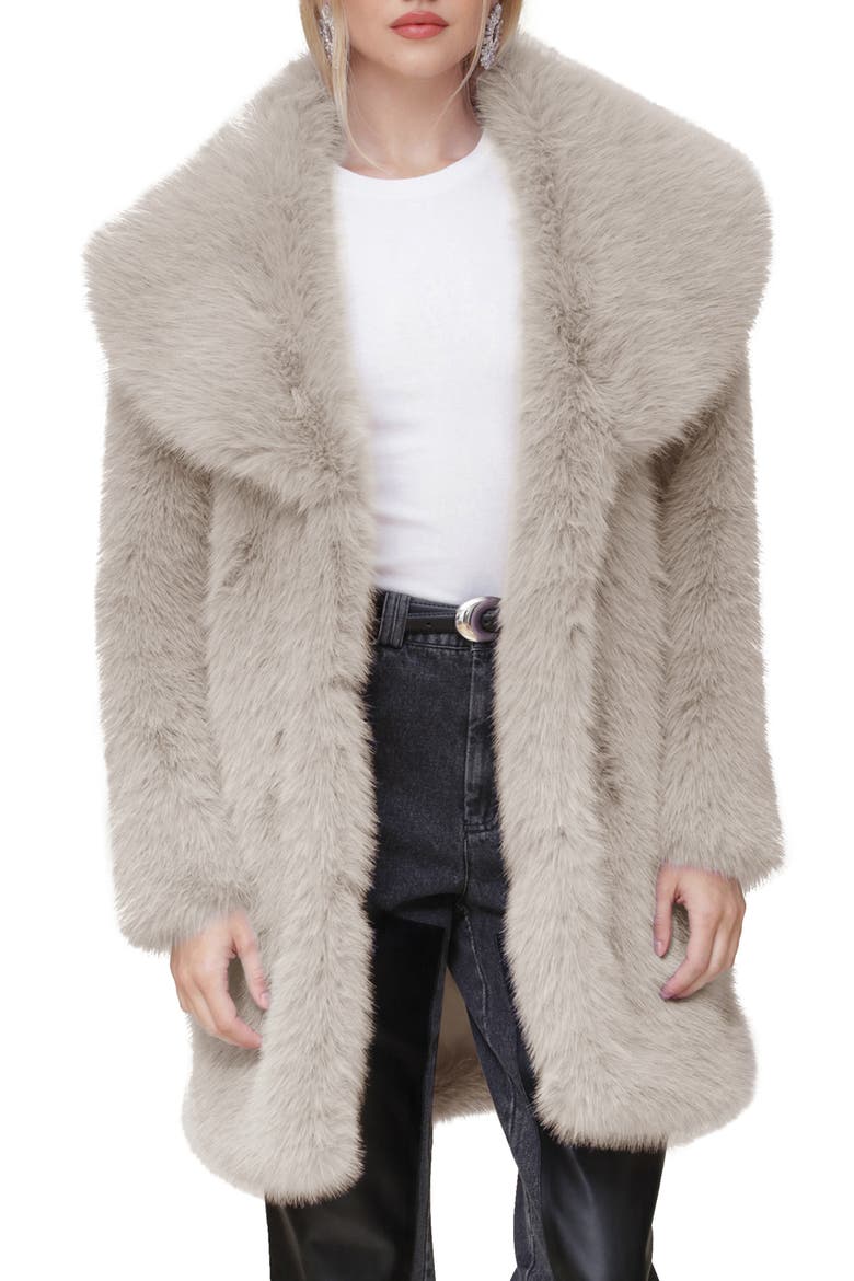 Faux Fur Wide Shawl Coat, Alternate, color, PEARL