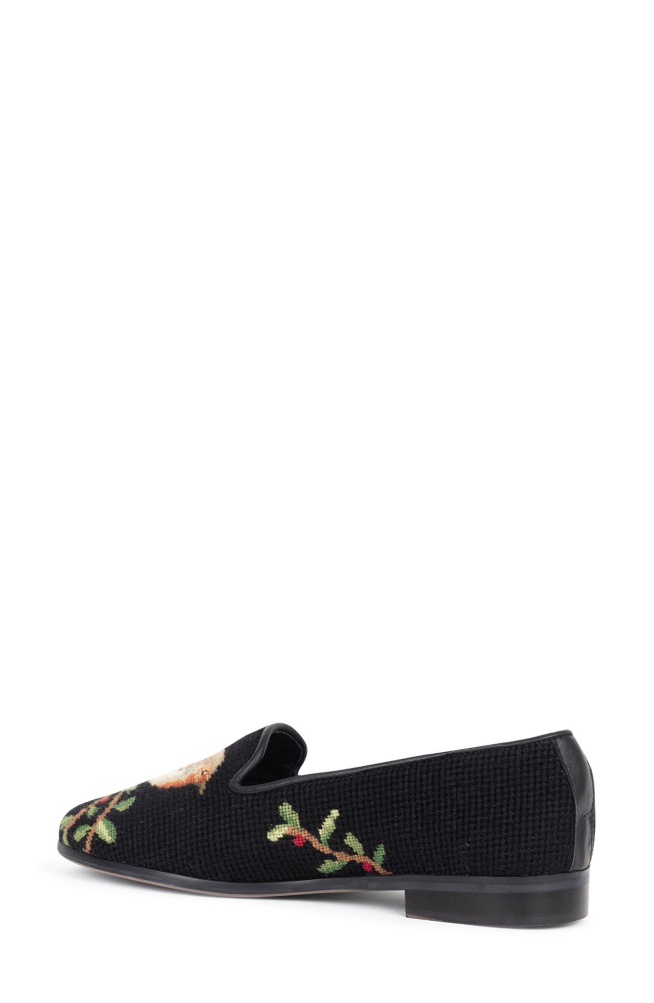 ByPaige Needlepoint Bird Flat, Alternate, color, Robin On Black