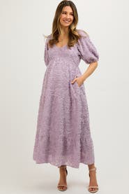 PinkBlush Fringe Textured Short Puff Sleeve Midi Dress