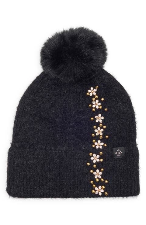 Side Embellished Pom Beanie
