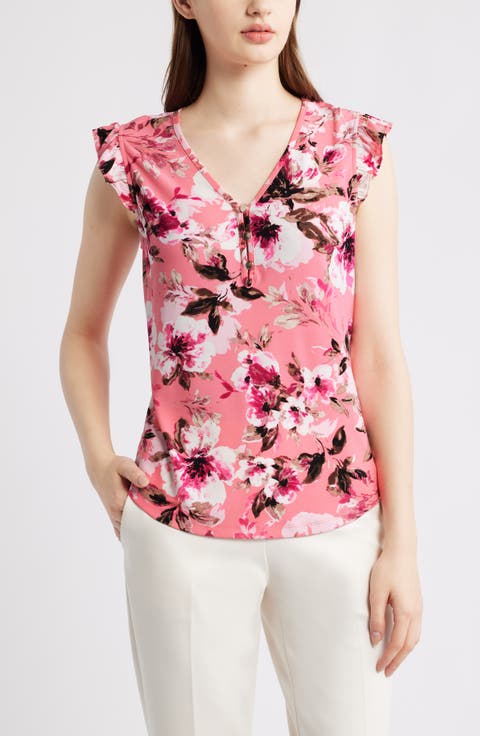 Floral Ruffle Jersey Top (Petite)
