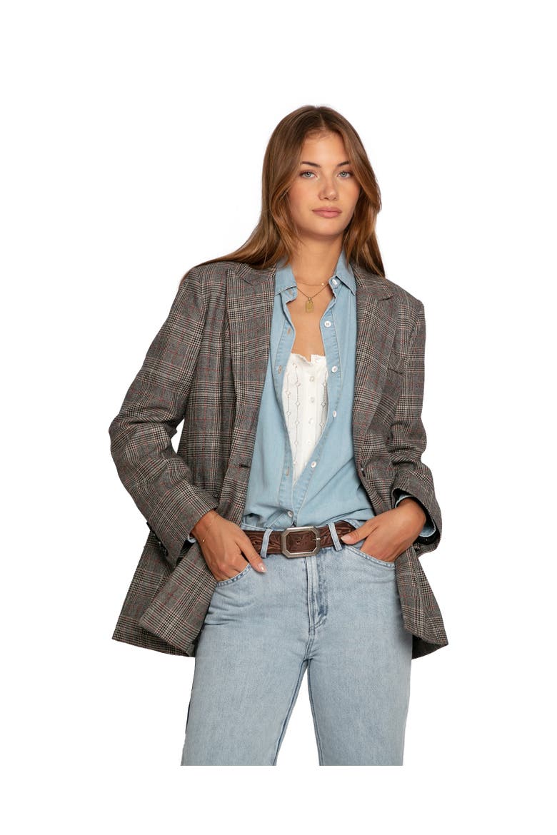 Paris Grid Single Breasted Blazer, Alternate, color, Grey