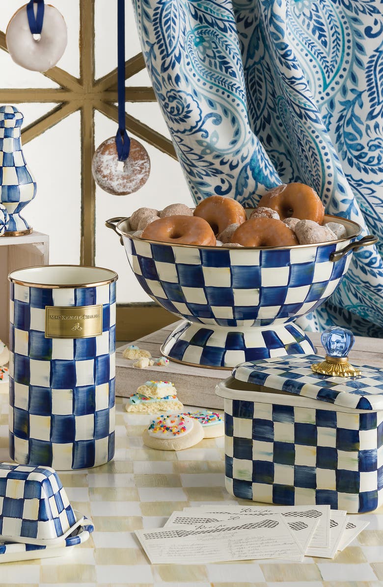 MACKENZIE CHILDS Royal Check Enameled Steel Everything Bowl, Alternate, color, Blue/ White