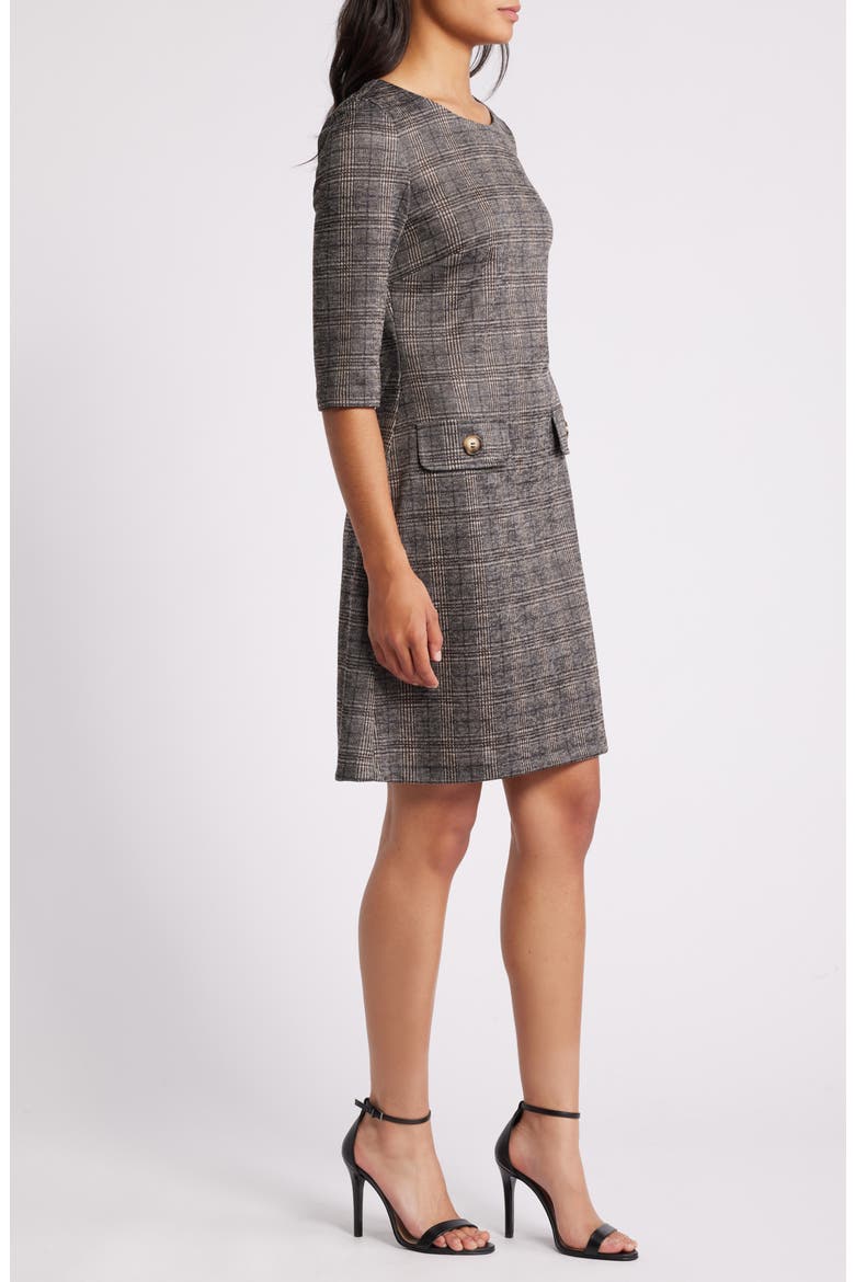 Plaid Knit A-Line Dress, Alternate, color, BLACK