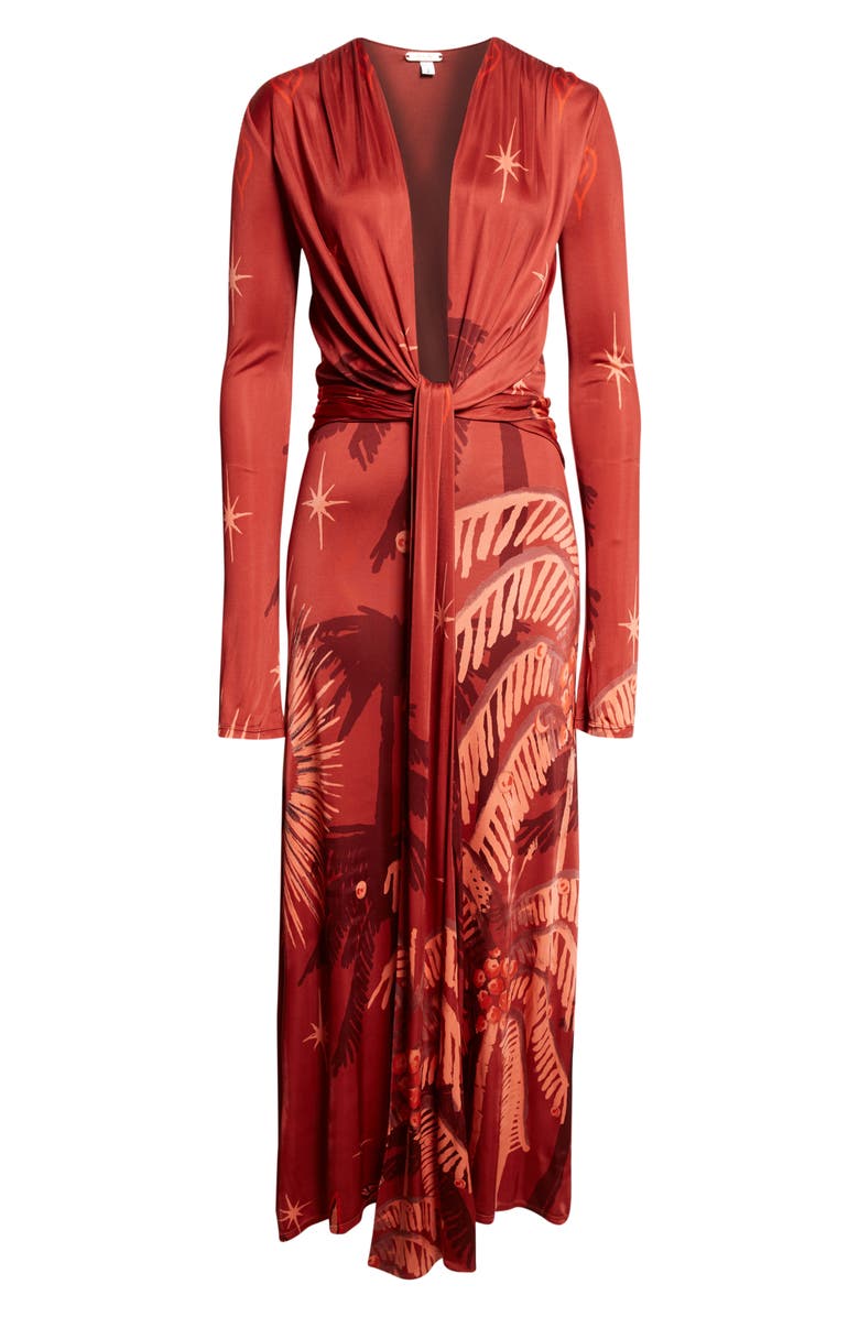 Johanna Ortiz Coral Marino Tropical Print Long Sleeve Jersey Maxi Dress, Alternate, color, Red / Wine