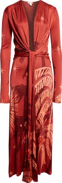 Johanna Ortiz Coral Marino Tropical Print Long Sleeve Jersey Maxi Dress