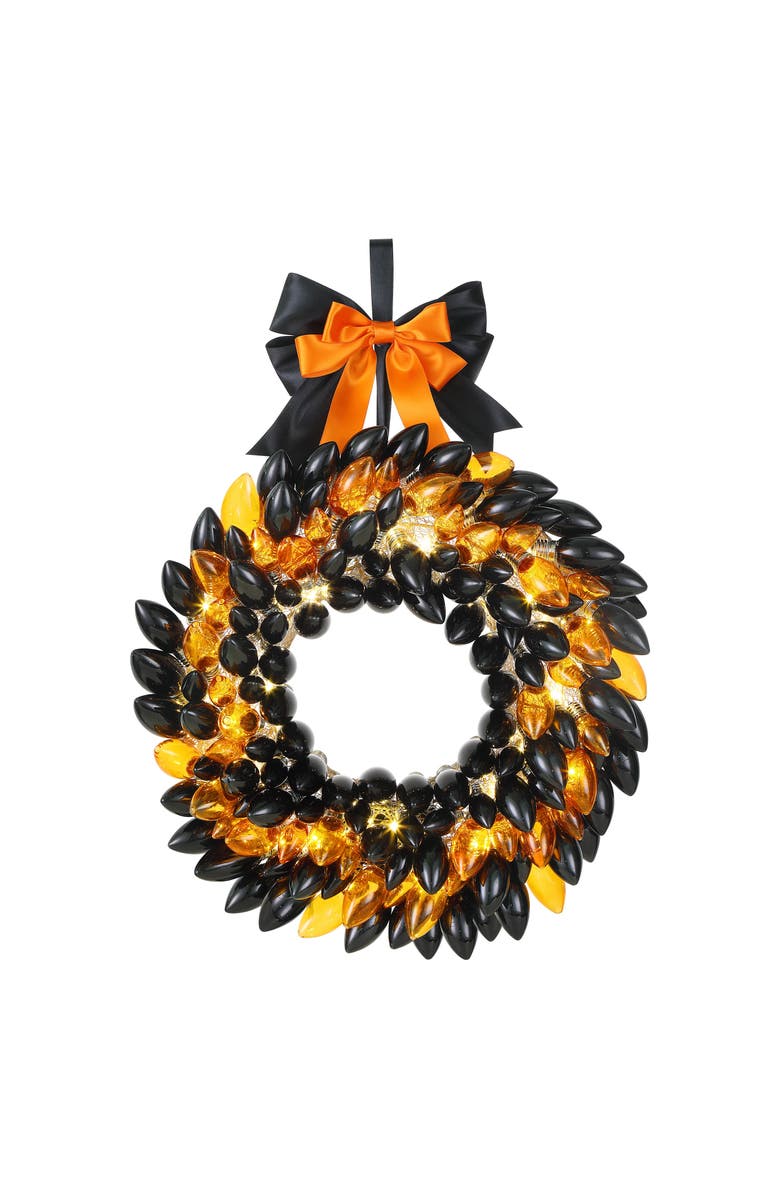 Mr. Halloween 17 in. Retro C9 Bulb Wreath - Black and Orange, Main, color, Multicolor