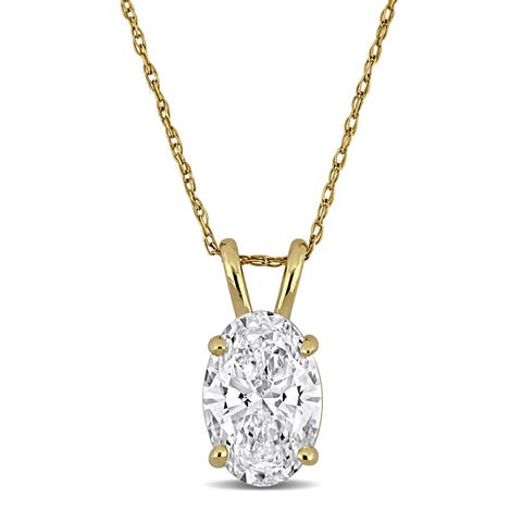 Lab Grown Diamond Oval Solitaire Necklace 14k
