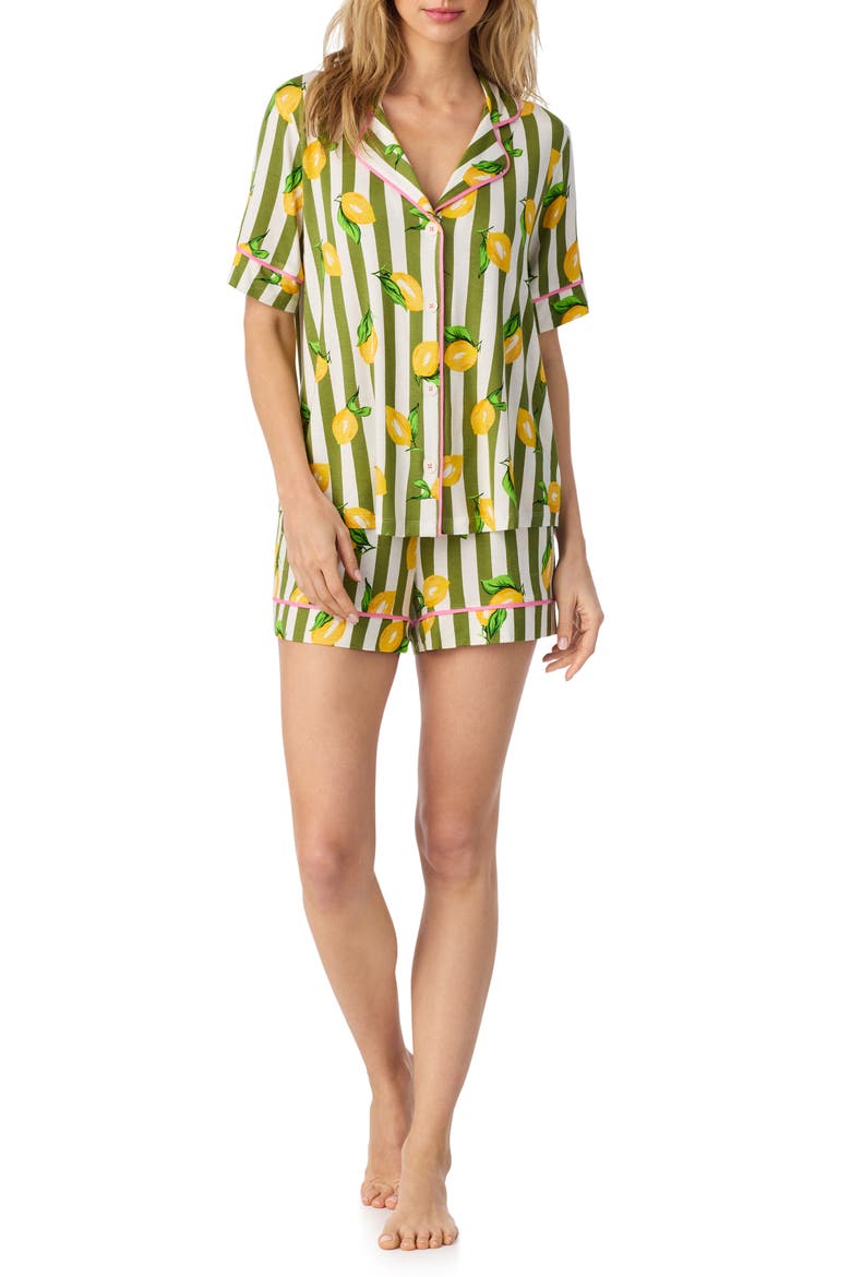 Print Short Pajamas, Main, color, GREEN STRIPE