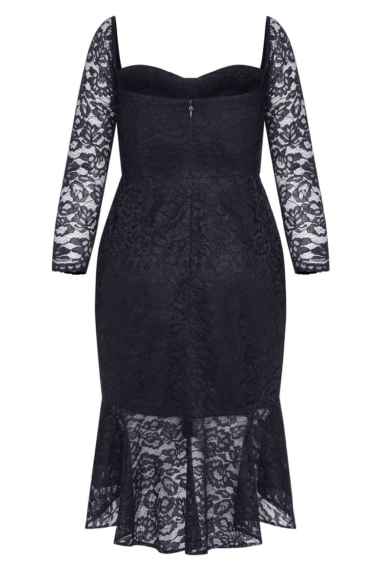 Poppy Lace Off the Shoulder Long Sleeve Midi Dress, Alternate, color, NAVY