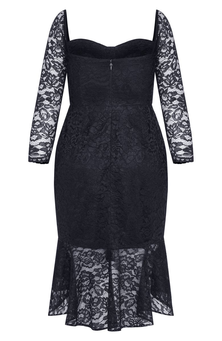 City Chic Poppy Lace Off the Shoulder Long Sleeve Midi Dress, Alternate, color, Navy