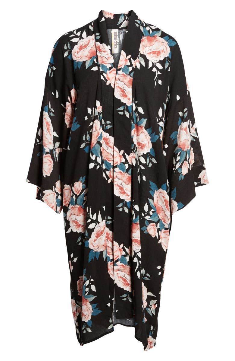 Mimi Chica Rose Print Kimono, Alternate, color, 