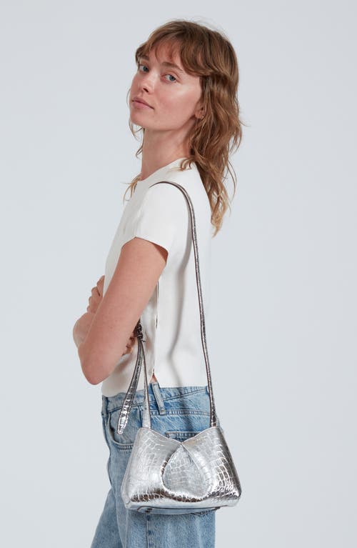 Rag & Bone Small Bloom Croc Embossed Metallic Leather Crossbody Bag In Silver