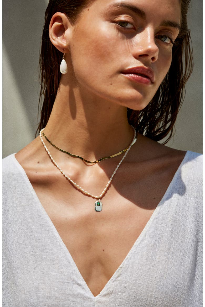 ID Tag Pearl Necklace, Alternate, color, GOLD/ PEARL