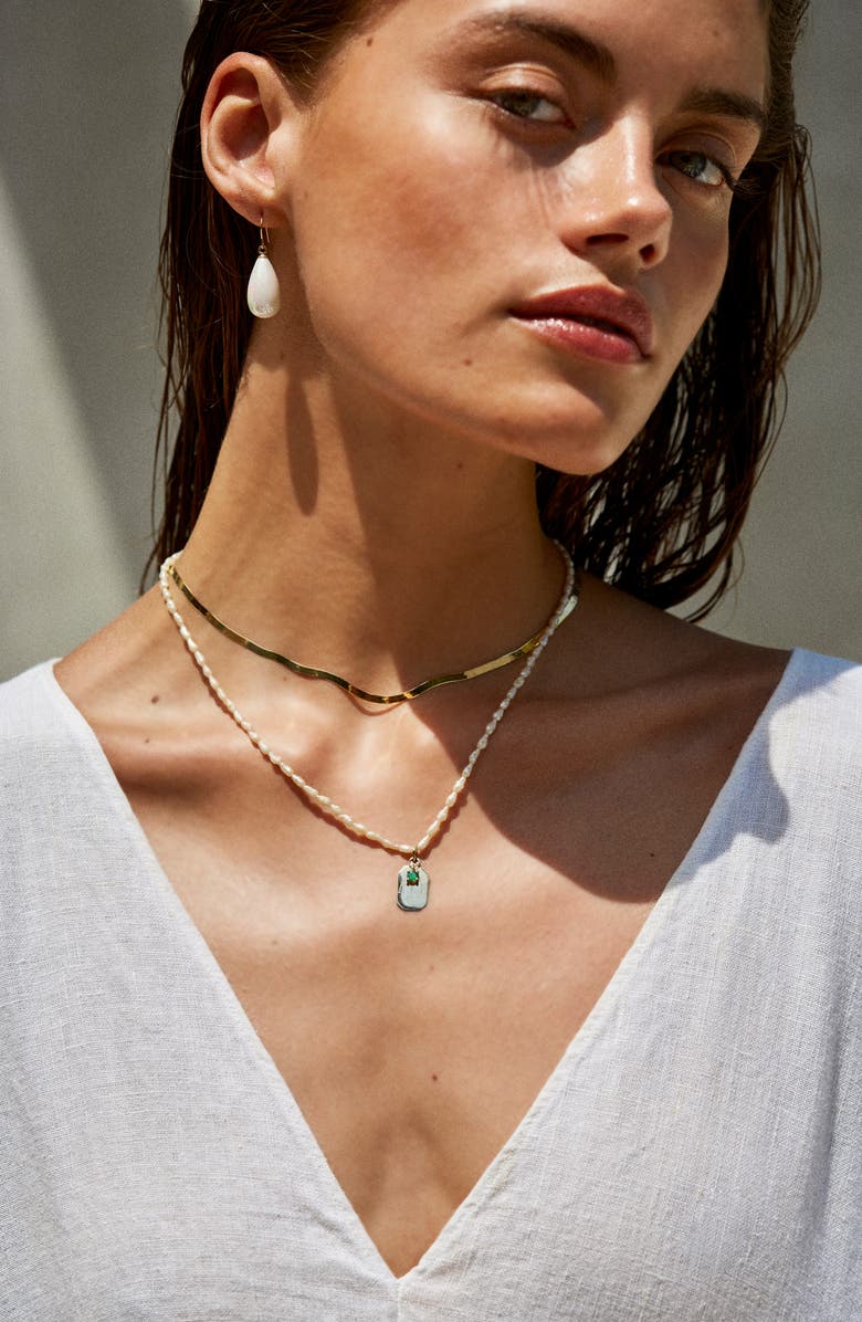 Loren Stewart ID Tag Pearl Necklace, Alternate, color, 