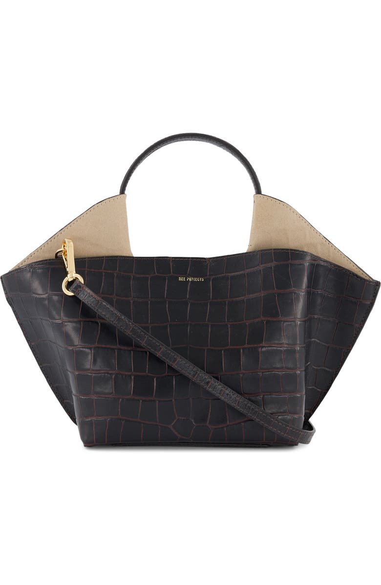 Ree Projects Mini Ann Croc Embossed Leather Tote, Alternate, color, Red Brown