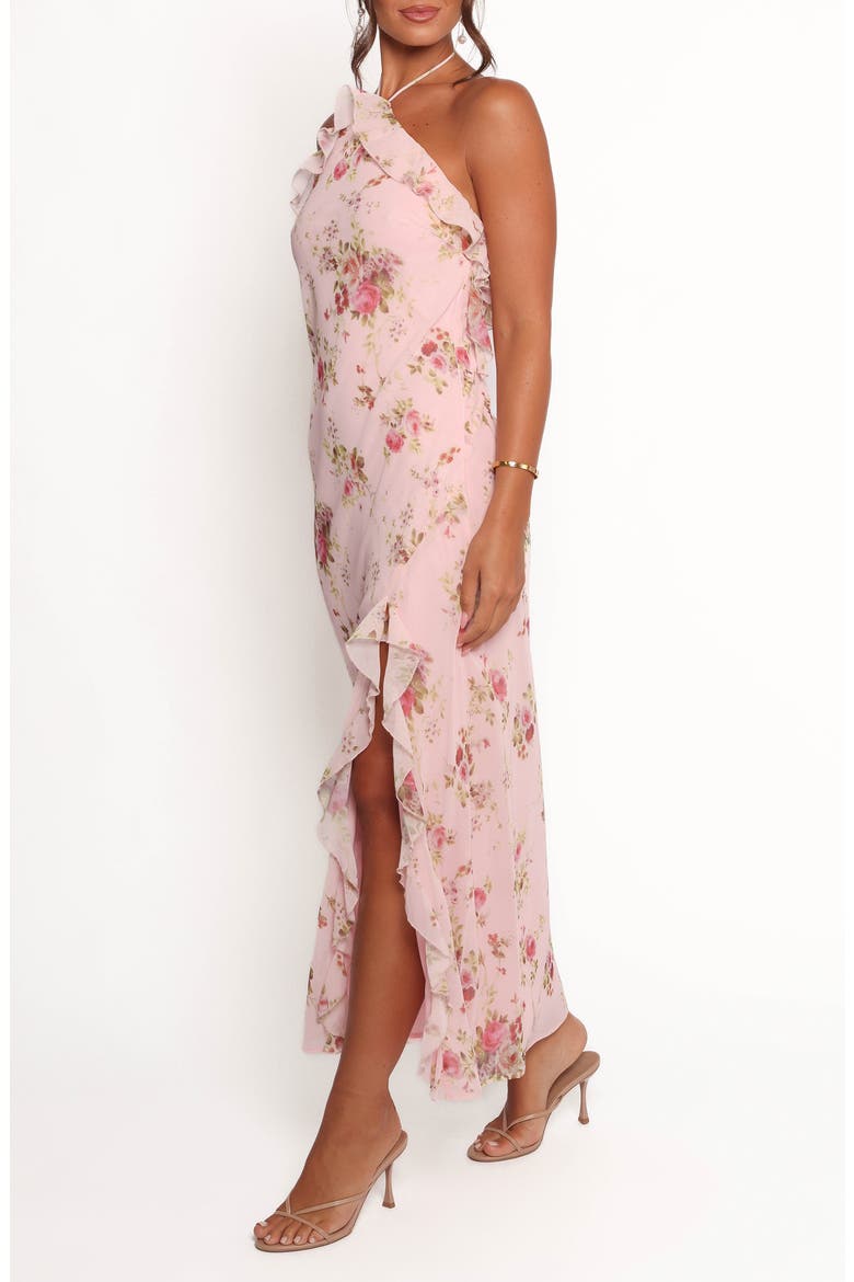 Patricia Ruffle Detail Halter Neck Maxi Dress, Alternate, color, PALE PINK FLORAL