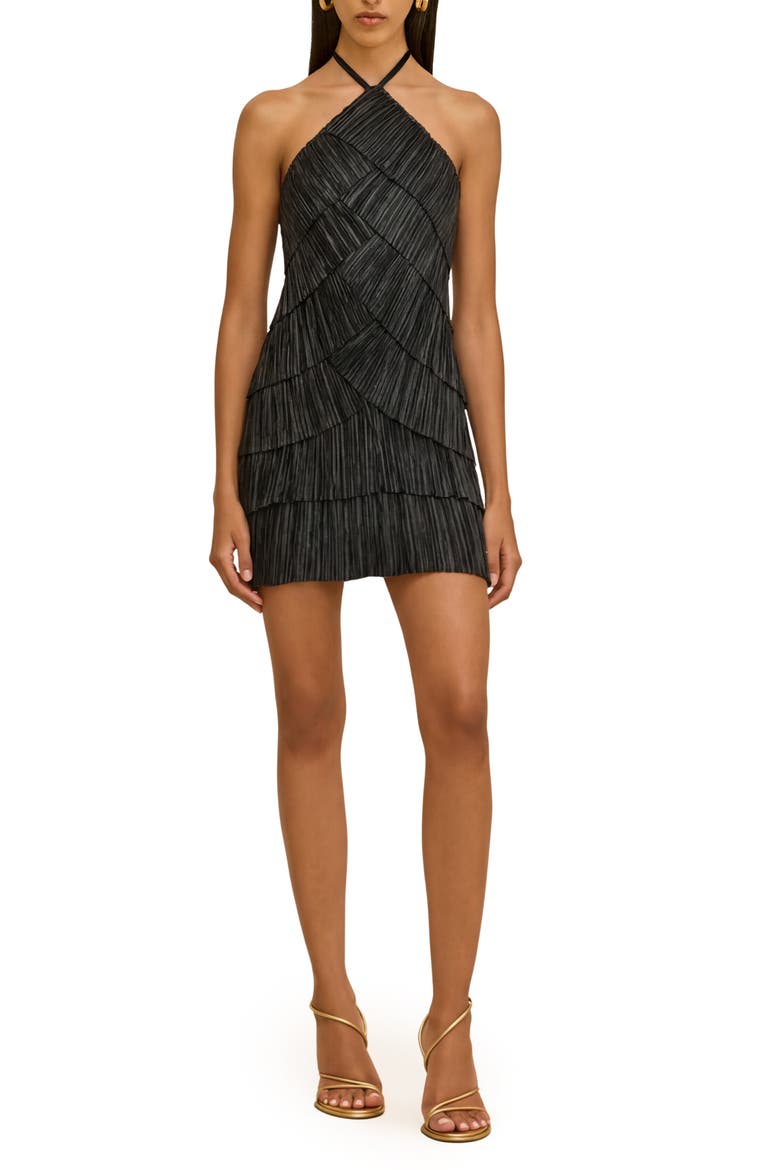 Varsha Halter Tiered Minidress, Main, color, BLACK