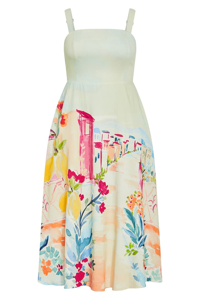 Sorrento Placed Print Midi Sundress, Alternate, color, SORRENTO SUMMER