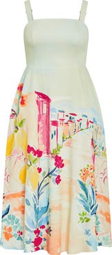 City Chic Sorrento Placed Print Midi Sundress