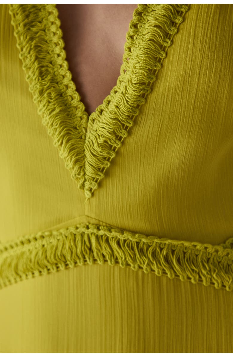 Warehouse Chiffon Fringe Trim Cut Out Maxi Dress, Alternate, color, Chartreuse
