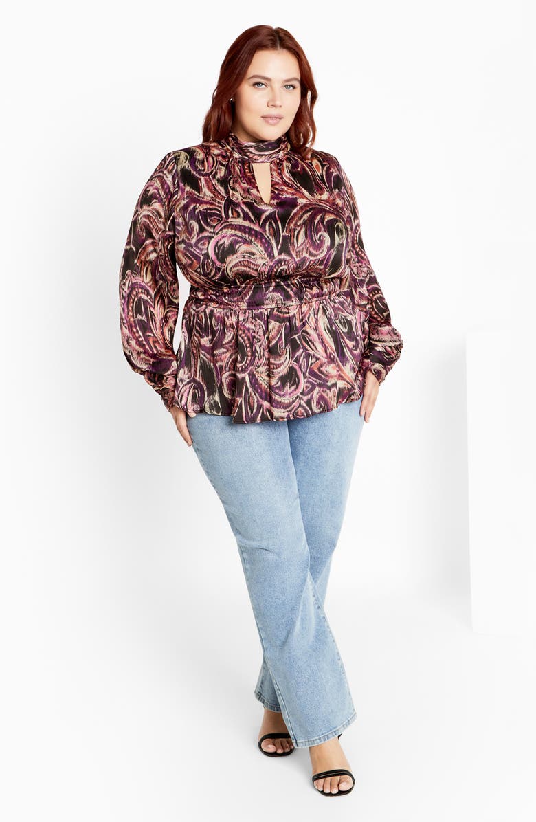 City Chic Della Print Keyhole Top, Alternate, color, Paisley