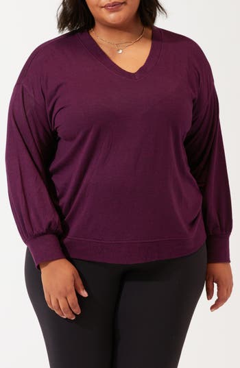 Threads 4 Thought Feather Fleece V-neck Long Sleeve Top In Purple